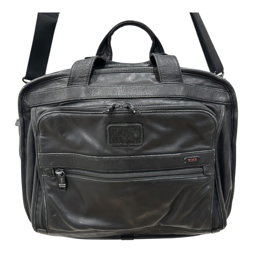 Tumi Alpha Leather Expandable Briefcase Laptop Bag Black 96132DH 15x13x4